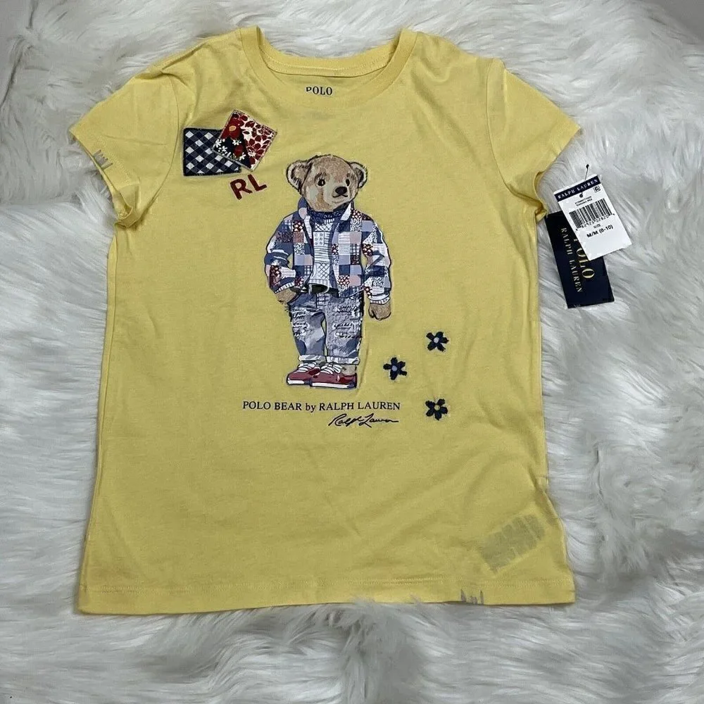 NEW Polo Ralph Lauren Polo Bear T-Shirt Girls Medium 8/10 Yellow Banana Peel